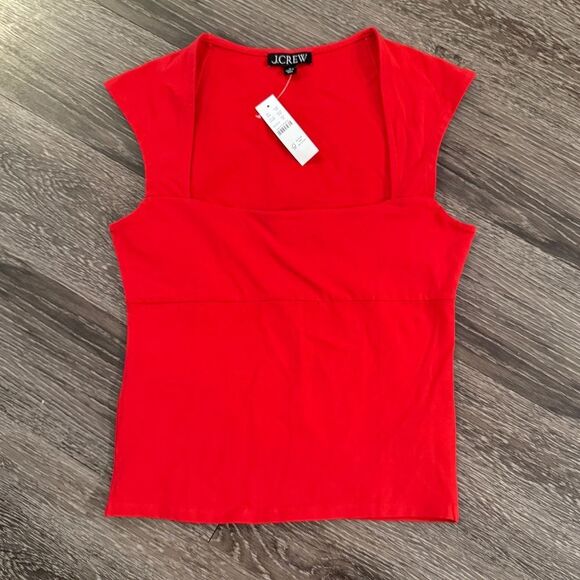 J. Crew Squareneck cap-sleeve top in stretch cotton blend - Picture 1 of 6